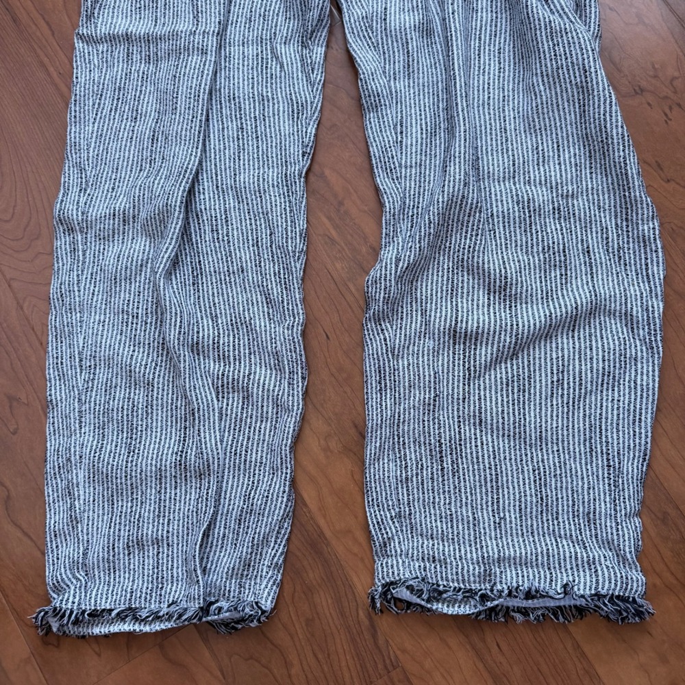 Aerie Womens Wide Leg Striped Beach Pants Black White Drawstring Raw Hem L NWT - Picture 4 of 11